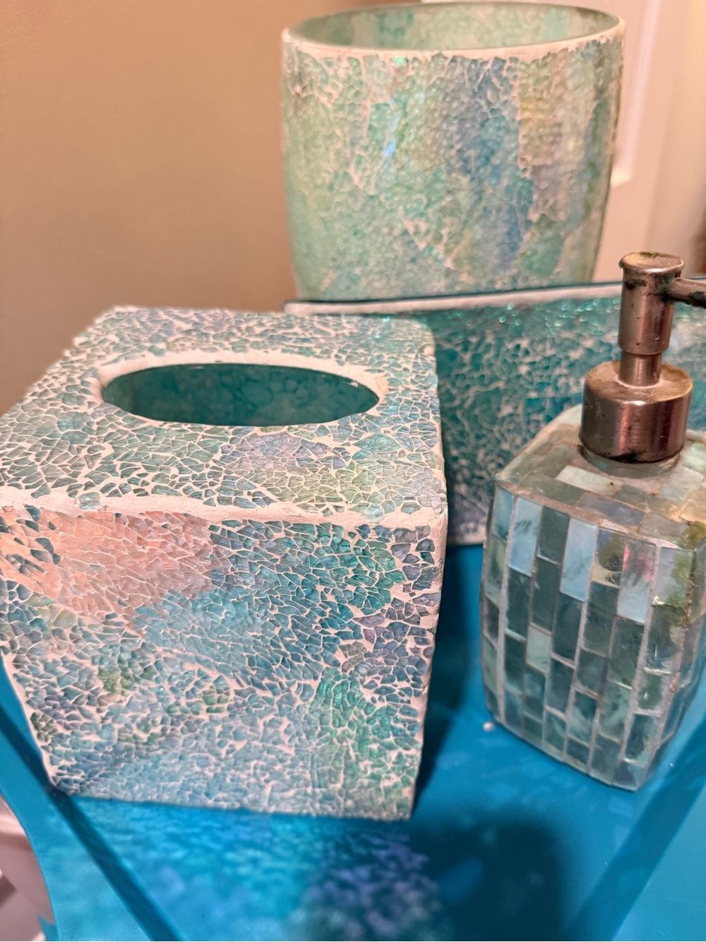 Turquoise Mosaic Bathroom Accessory Set